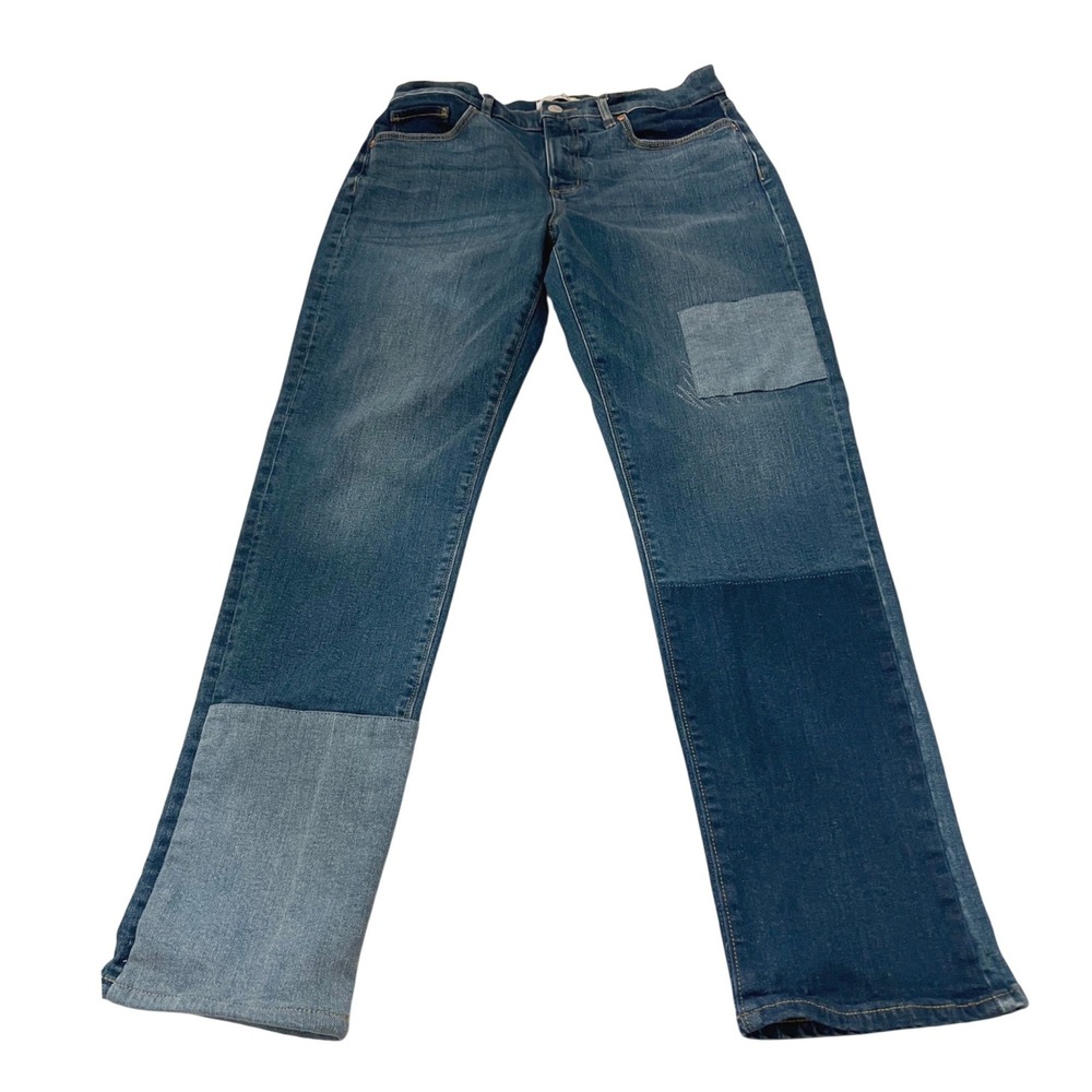 Loft The Girlfriend Patchwork Straight Leg Jeans Denim Size 6 28 Medium Wash